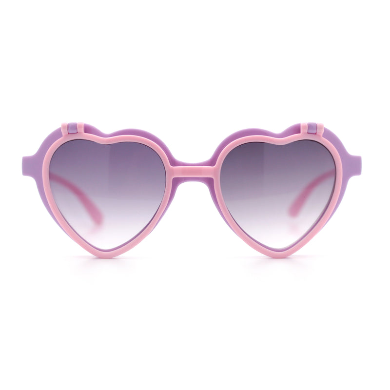 Girls Kids Size Pop Color Flip Up Heart Shape Plastic Sunglasses