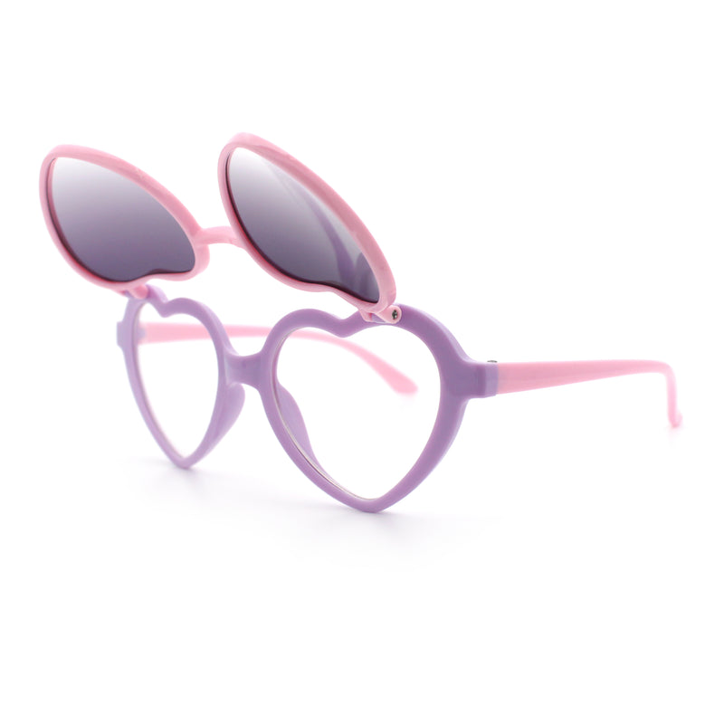 Girls Kids Size Pop Color Flip Up Heart Shape Plastic Sunglasses