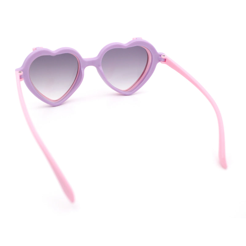 Girls Kids Size Pop Color Flip Up Heart Shape Plastic Sunglasses