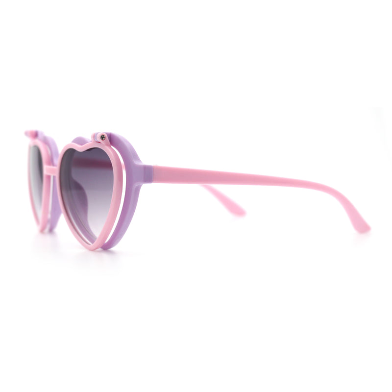 Girls Kids Size Pop Color Flip Up Heart Shape Plastic Sunglasses