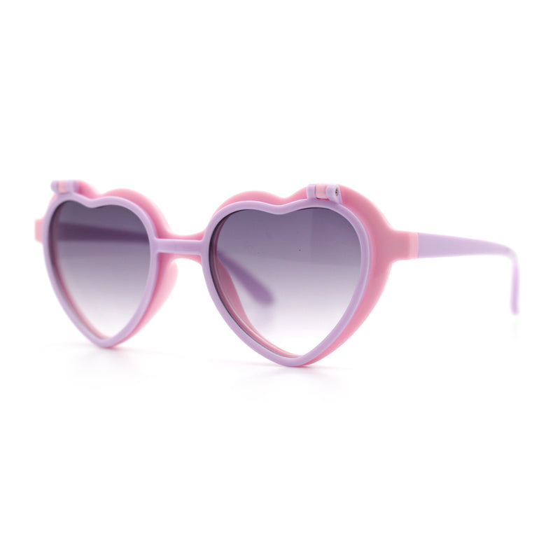 Girls Kids Size Pop Color Flip Up Heart Shape Plastic Sunglasses