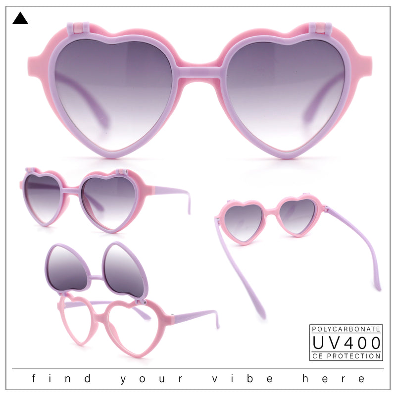 Girls Kids Size Pop Color Flip Up Heart Shape Plastic Sunglasses