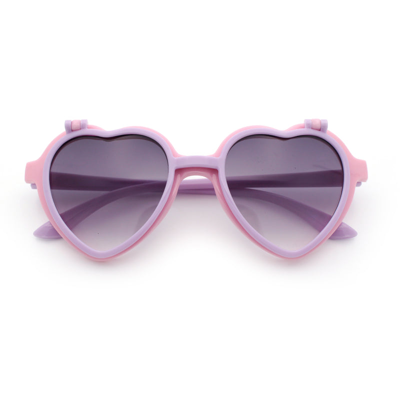 Girls Kids Size Pop Color Flip Up Heart Shape Plastic Sunglasses
