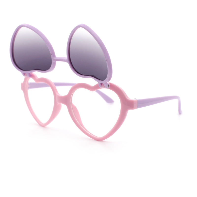 Girls Kids Size Pop Color Flip Up Heart Shape Plastic Sunglasses