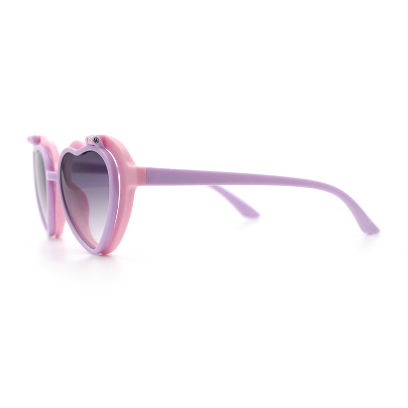 Girls Kids Size Pop Color Flip Up Heart Shape Plastic Sunglasses
