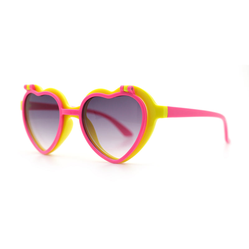 Girls Kids Size Pop Color Flip Up Heart Shape Plastic Sunglasses