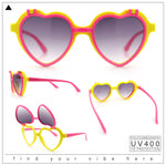 Girls Kids Size Pop Color Flip Up Heart Shape Plastic Sunglasses