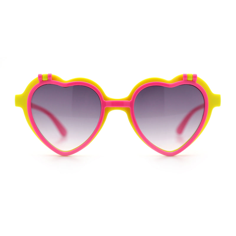 Girls Kids Size Pop Color Flip Up Heart Shape Plastic Sunglasses