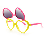 Girls Kids Size Pop Color Flip Up Heart Shape Plastic Sunglasses