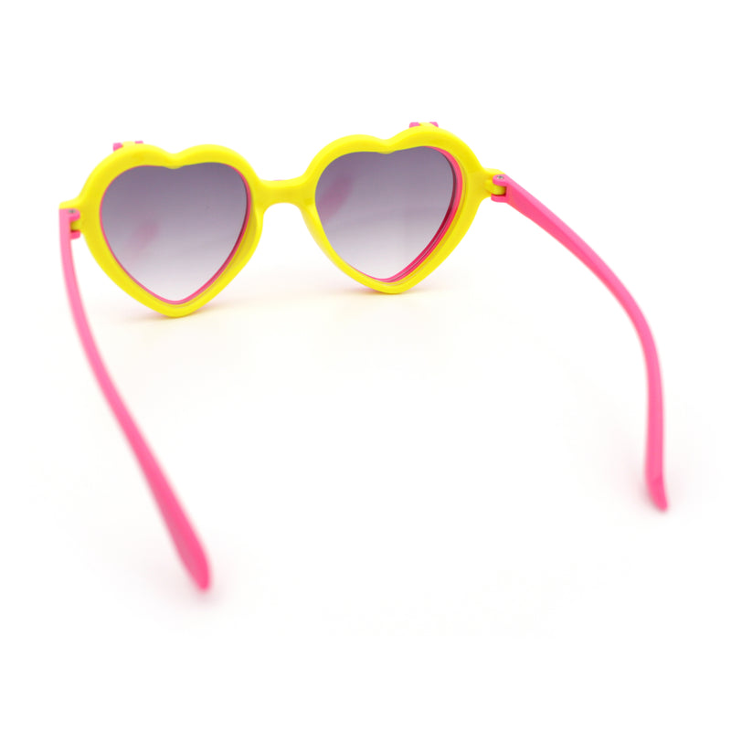 Girls Kids Size Pop Color Flip Up Heart Shape Plastic Sunglasses