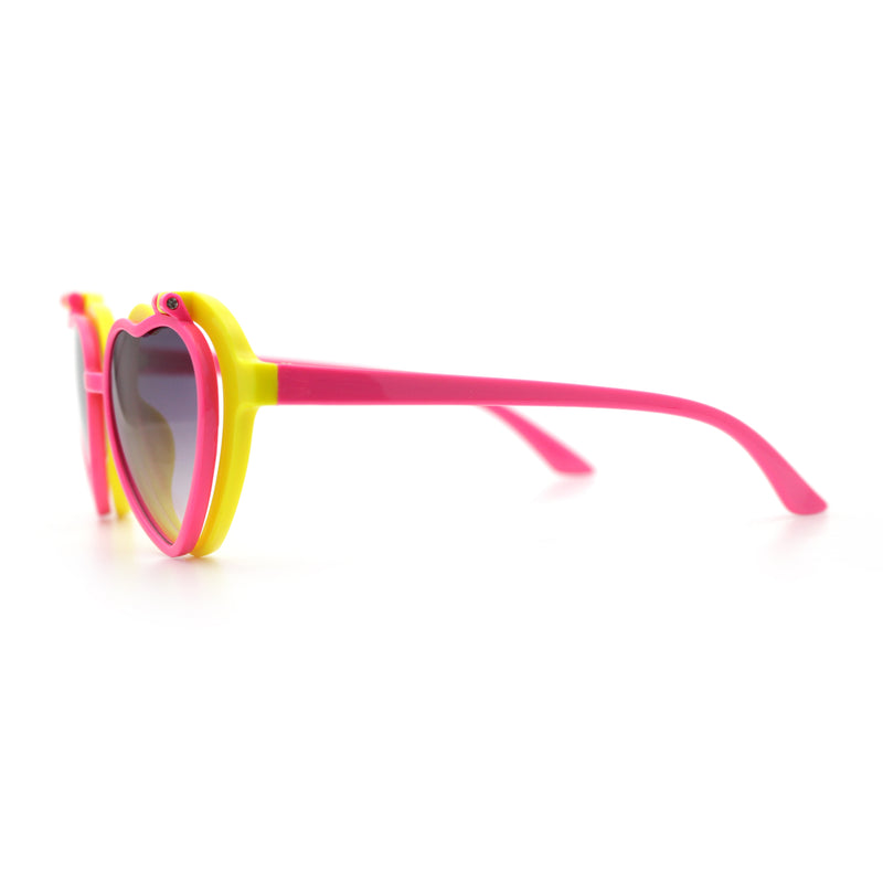 Girls Kids Size Pop Color Flip Up Heart Shape Plastic Sunglasses