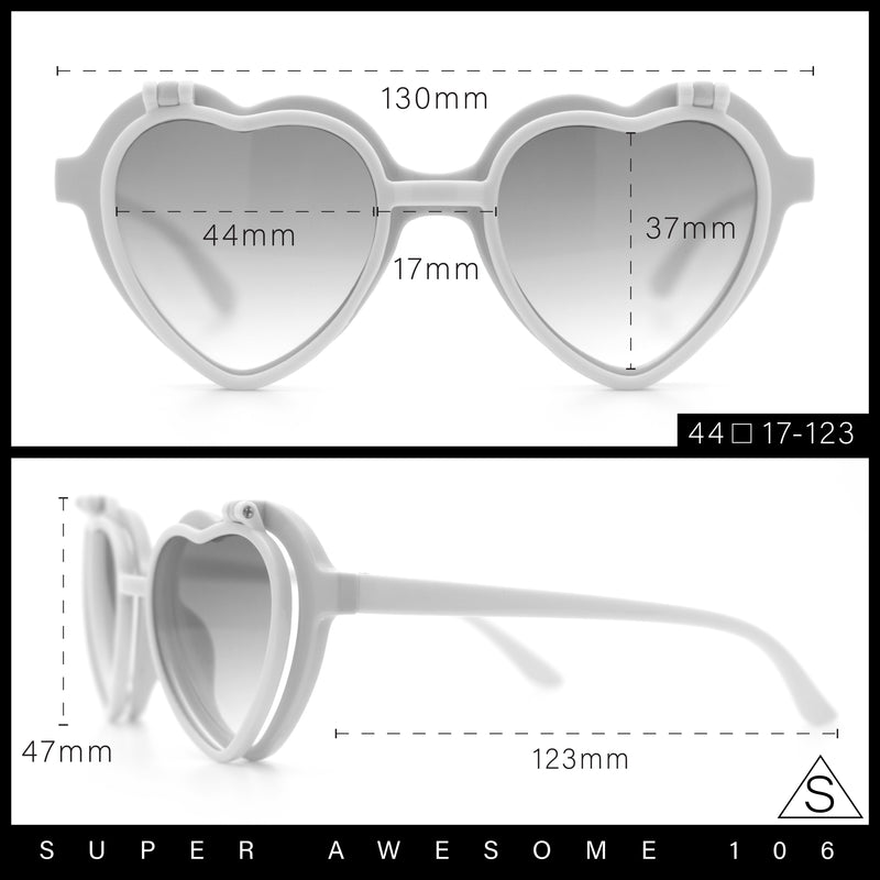 Girls Kids Size Pop Color Flip Up Heart Shape Plastic Sunglasses