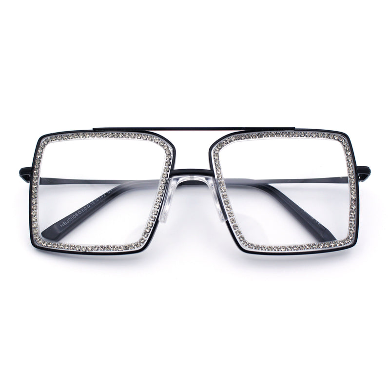 Rhinestone Jewel Rectangle Metal Rim Chic Blue Light Filtering Computer Eyeglasses