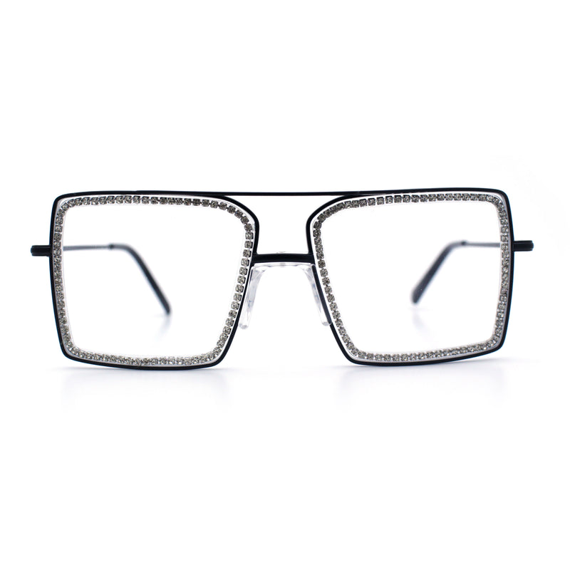 Rhinestone Jewel Rectangle Metal Rim Chic Blue Light Filtering Computer Eyeglasses