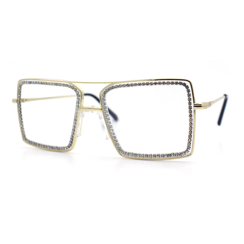 Rhinestone Jewel Rectangle Metal Rim Chic Blue Light Filtering Computer Eyeglasses