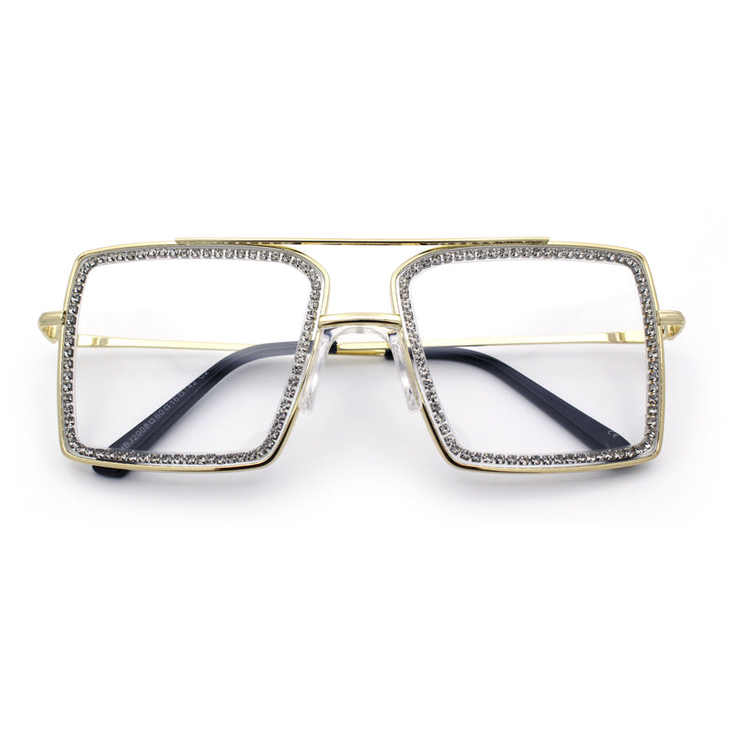 Rhinestone Jewel Rectangle Metal Rim Chic Blue Light Filtering Computer Eyeglasses