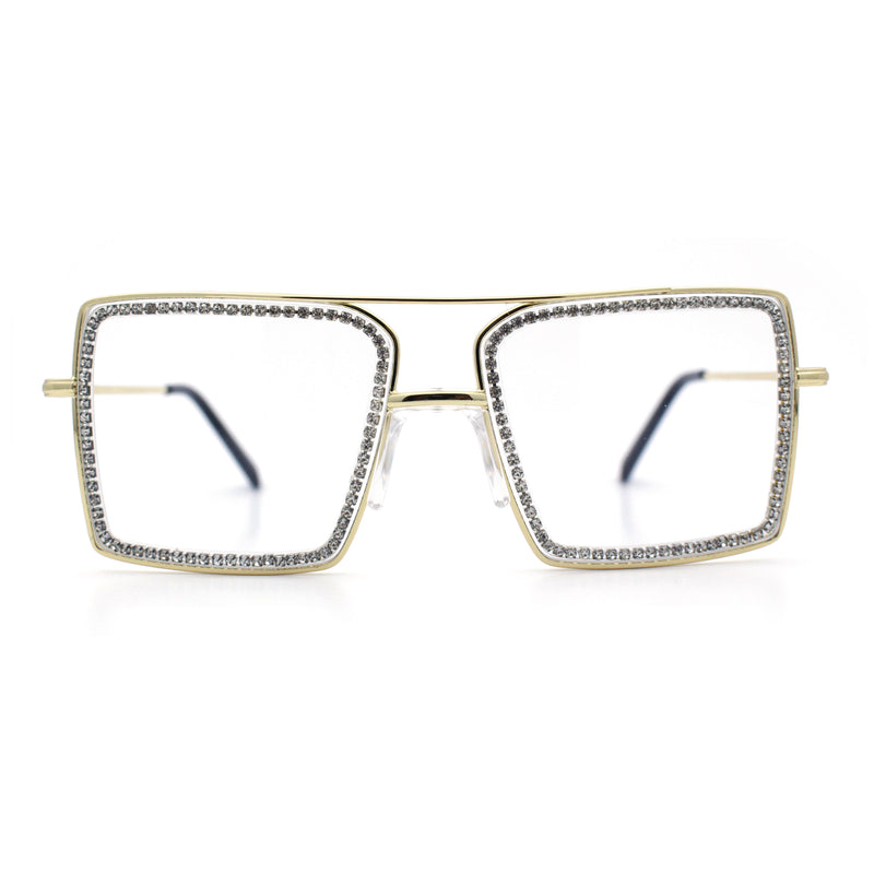 Rhinestone Jewel Rectangle Metal Rim Chic Blue Light Filtering Computer Eyeglasses