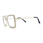 Rhinestone Jewel Rectangle Metal Rim Chic Blue Light Filtering Computer Eyeglasses