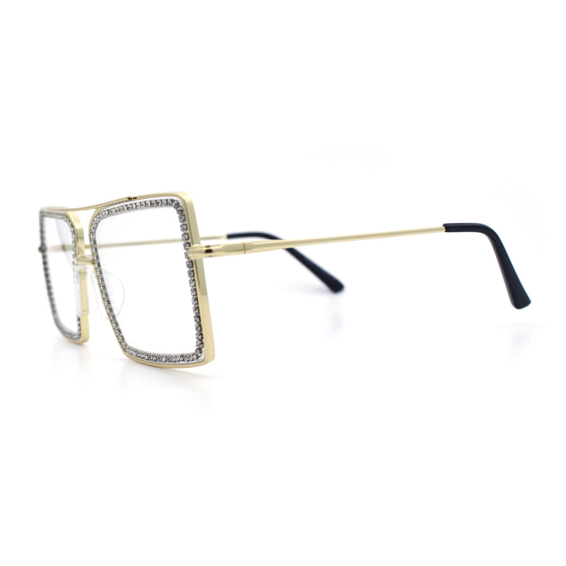 Rhinestone Jewel Rectangle Metal Rim Chic Blue Light Filtering Computer Eyeglasses