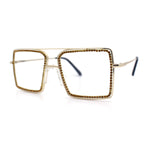 Rhinestone Jewel Rectangle Metal Rim Chic Blue Light Filtering Computer Eyeglasses