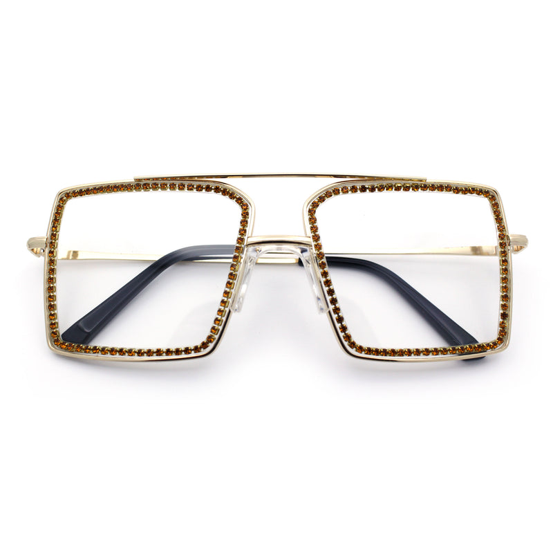 Rhinestone Jewel Rectangle Metal Rim Chic Blue Light Filtering Computer Eyeglasses