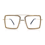 Rhinestone Jewel Rectangle Metal Rim Chic Blue Light Filtering Computer Eyeglasses