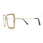 Rhinestone Jewel Rectangle Metal Rim Chic Blue Light Filtering Computer Eyeglasses