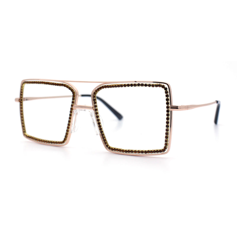 Rhinestone Jewel Rectangle Metal Rim Chic Blue Light Filtering Computer Eyeglasses