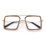 Rhinestone Jewel Rectangle Metal Rim Chic Blue Light Filtering Computer Eyeglasses