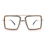 Rhinestone Jewel Rectangle Metal Rim Chic Blue Light Filtering Computer Eyeglasses