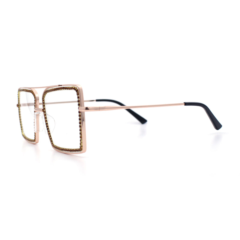 Rhinestone Jewel Rectangle Metal Rim Chic Blue Light Filtering Computer Eyeglasses