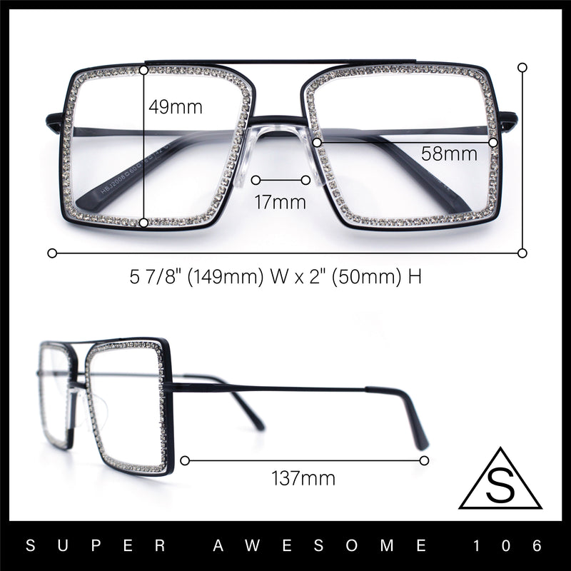 Rhinestone Jewel Rectangle Metal Rim Chic Blue Light Filtering Computer Eyeglasses