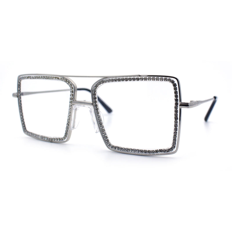 Rhinestone Jewel Rectangle Metal Rim Chic Blue Light Filtering Computer Eyeglasses