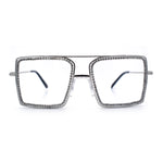 Rhinestone Jewel Rectangle Metal Rim Chic Blue Light Filtering Computer Eyeglasses