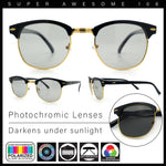 Polarized Photochromic Light Grey Lens Mens Iconic Half Rim Hipster Sunglasses