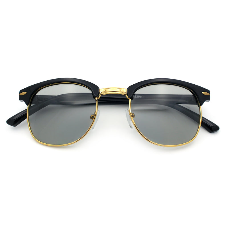 Polarized Photochromic Light Grey Lens Mens Iconic Half Rim Hipster Sunglasses