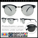 Polarized Photochromic Light Grey Lens Mens Iconic Half Rim Hipster Sunglasses