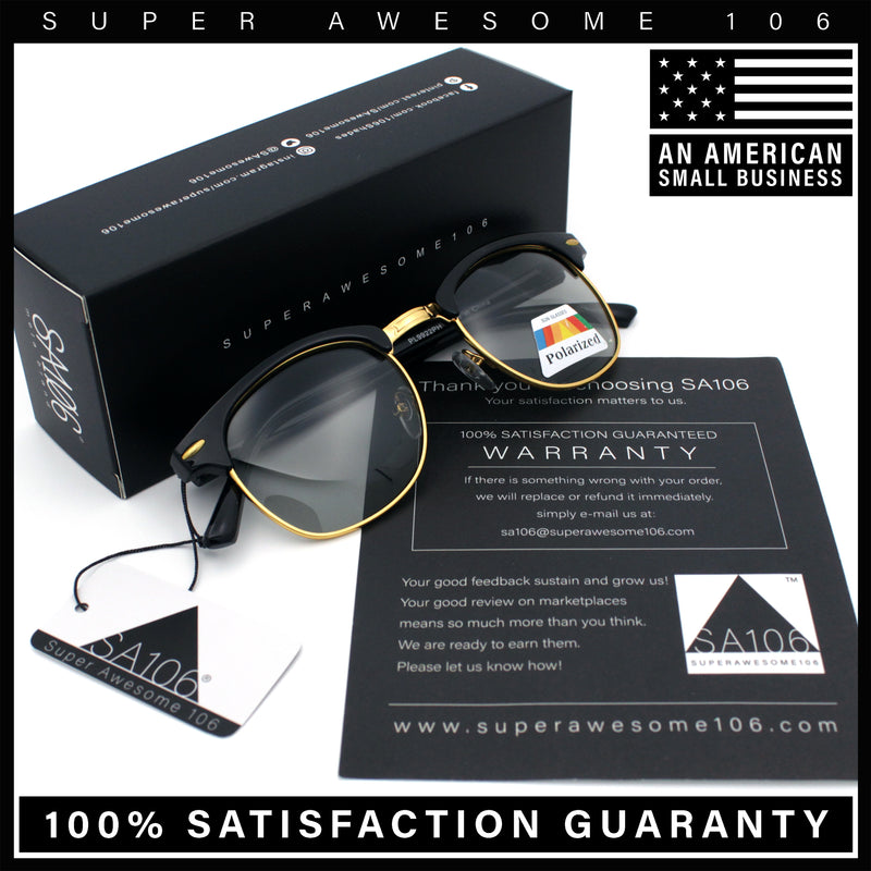 Polarized Photochromic Light Grey Lens Mens Iconic Half Rim Hipster Sunglasses