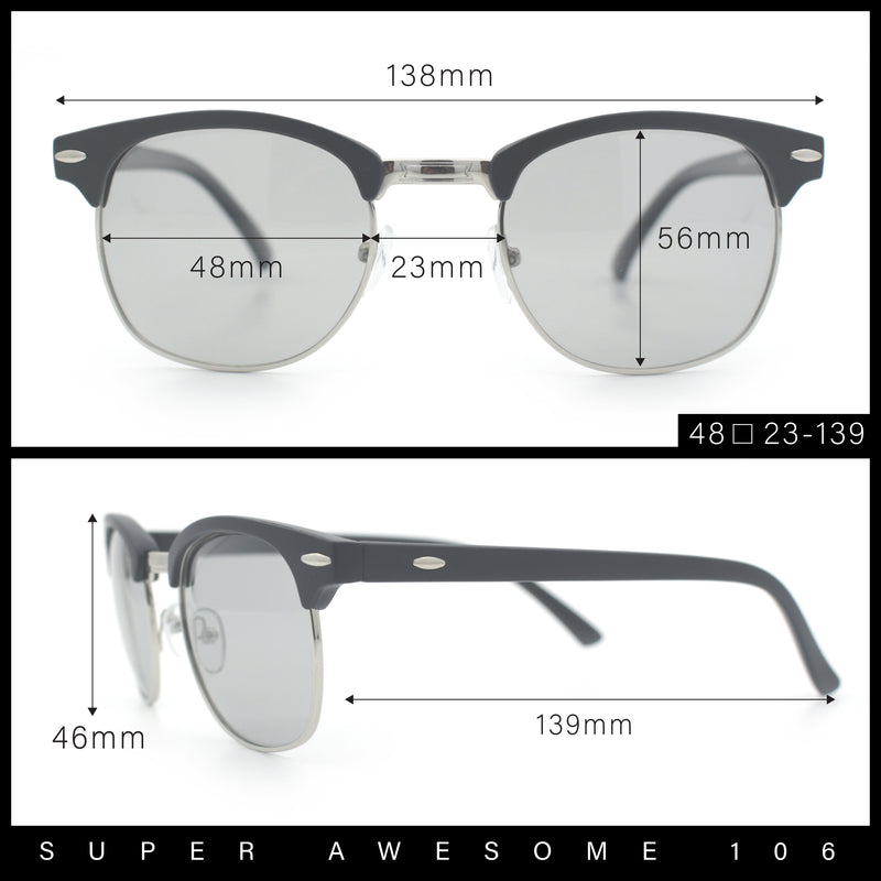 Polarized Photochromic Light Grey Lens Mens Iconic Half Rim Hipster Sunglasses
