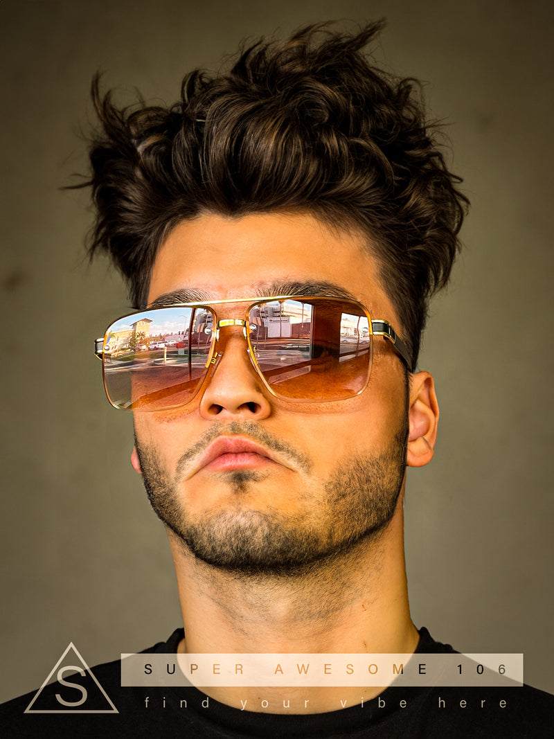 Mens Rectangle Double Bridge Half Rim Wood Grain Arm Mob Sunglasses