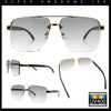 Mens Rectangle Double Bridge Half Rim Wood Grain Arm Mob Sunglasses