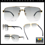 Mens Rectangle Double Bridge Half Rim Wood Grain Arm Mob Sunglasses