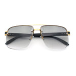Mens Rectangle Double Bridge Half Rim Wood Grain Arm Mob Sunglasses