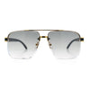 Mens Rectangle Double Bridge Half Rim Wood Grain Arm Mob Sunglasses