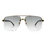 Mens Rectangle Double Bridge Half Rim Wood Grain Arm Mob Sunglasses