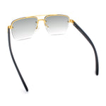 Mens Rectangle Double Bridge Half Rim Wood Grain Arm Mob Sunglasses