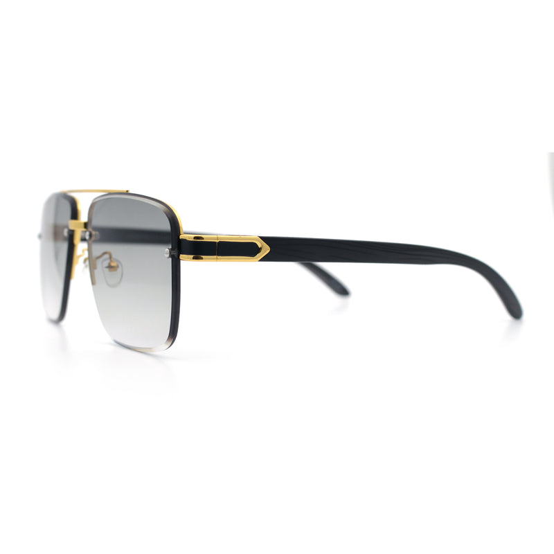 Mens Rectangle Double Bridge Half Rim Wood Grain Arm Mob Sunglasses