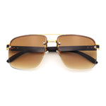 Mens Rectangle Double Bridge Half Rim Wood Grain Arm Mob Sunglasses
