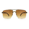 Mens Rectangle Double Bridge Half Rim Wood Grain Arm Mob Sunglasses