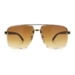 Mens Rectangle Double Bridge Half Rim Wood Grain Arm Mob Sunglasses